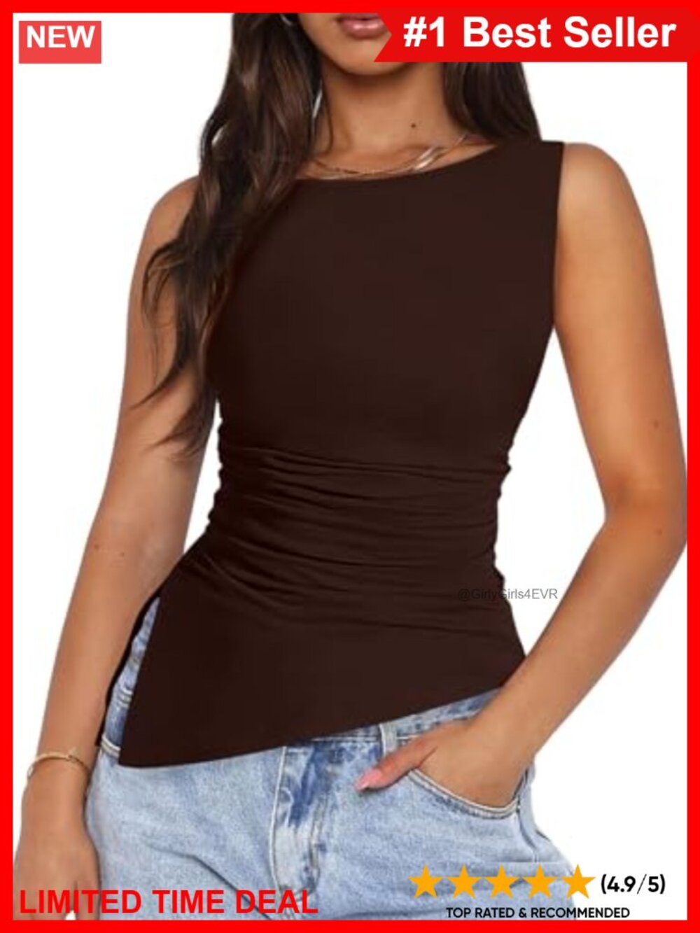 Ruched Tank Top Sleeveless Boat Neck Slim Fit Summer Y2K Shirt